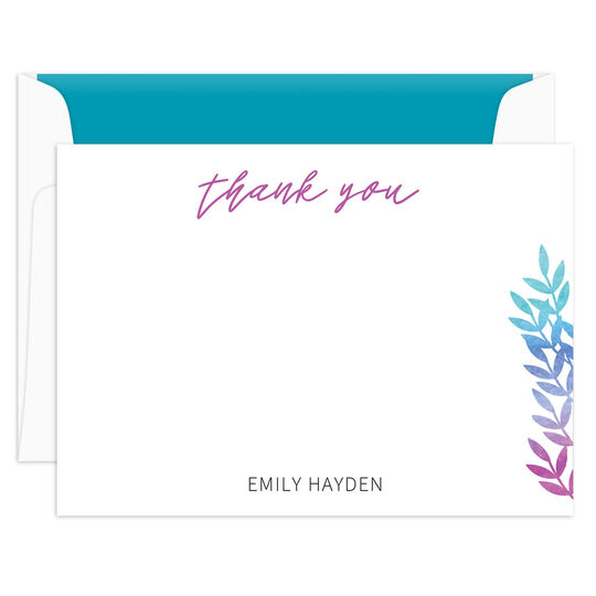 Gradient Floral Flat Thank You Note Cards